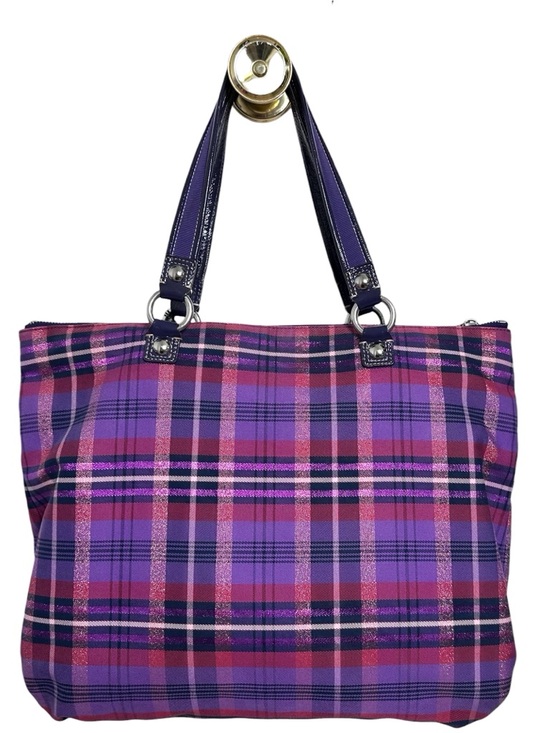Coach Poppy Purple Tartan Plaid Tote - Picture 2 of 13